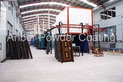 Exterior door powder coating line